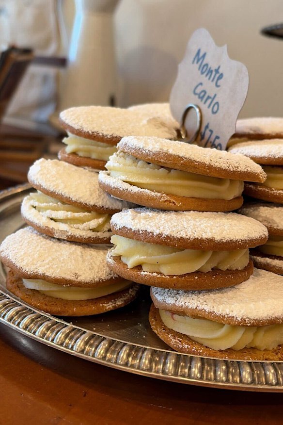 Luca Bakery’s Monte Carlos: honey biscuits, sandwiched with salted vanilla buttercream and raspberry compote.