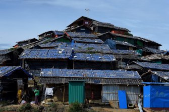Shelters cover a hill in Jamtoli Camp in Cox’s Bazar, Bangladesh. Cox’s Bazar is home to more 700,000 Rohingya refugees who fled Myanmar during a military crackdown in August 2017. 