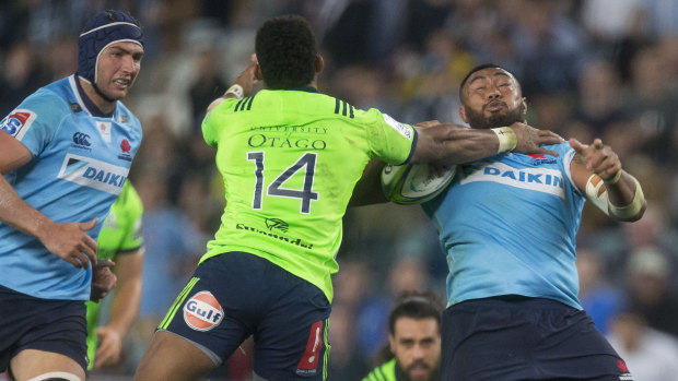 Coat-hanger: Waisake Naholo catches Sekope Kepu high a second time, earning him a yellow card and changing the complexion of the match.