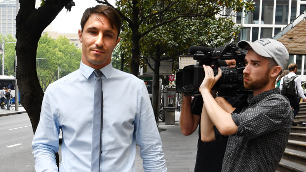 Former Home and Away actor, Keiren Patrick Noonan leaves Downing Centre Court in Sydney on Wednesday.