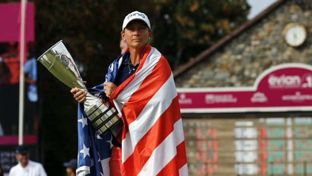 American Angela Stanford celebrates her win in the Evian Championship.