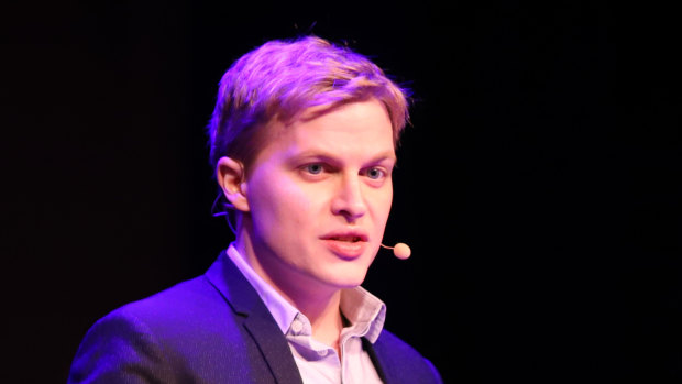 Ronan Farrow on stage at the Melbourne Writers Festival.