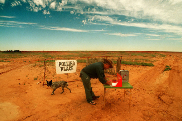 Mr O'Connor had featured in the Herald once before, with this photo of him voting at a mobile booth at Narriearra at the federal election in 1996. He says the photograph was seen in many countries, from the Czech Republic to Canada and elsewhere.