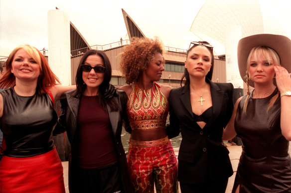 The Spice Girls arrive at the Sydney Opera House as part of their tour for Spiceworld.