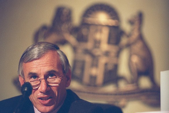 James Wood pictured in 1996 at the time of his landmark royal commission into the NSW police force. 