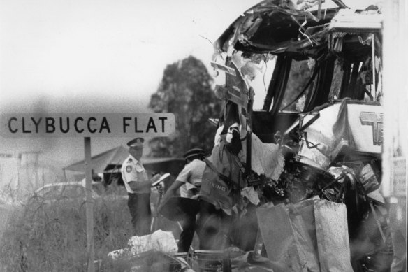 Thirty-five people were killed when two tourist bushes crashed on the Pacific Highway north of Kempsey.