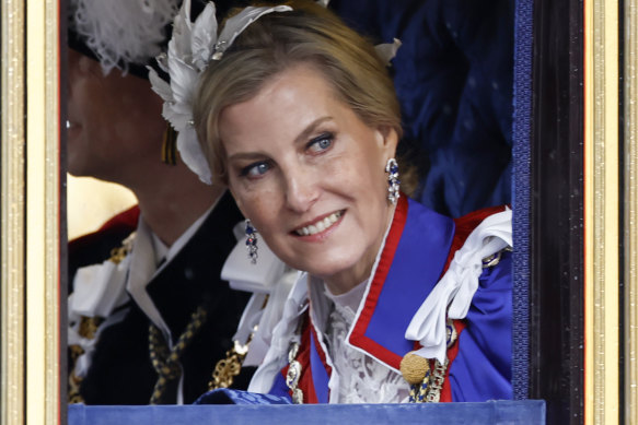 Sophie, the Duchess of Edinburgh,  departs the coronation of King Charles III and Queen Camilla.