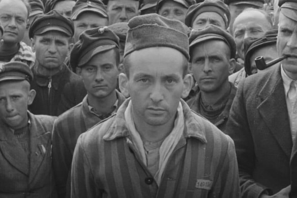 Karen Kirsten’s grandfather, Mieczyslaw (Mietek) Dortheimer, at the Dachau Concentration Camp on May 5, 1945, during an interview he conducted days after the camp’s liberation. That interview, courtesy of the United States Holocaust Museum, is now on display at the Melbourne Holocaust Museum.