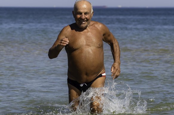Todor Dimitrieski from Preston enjoying a swim at St Kilda Beach.