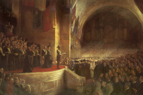 The Tom Roberts painting of the Duke of Cornwall and York (later King George V) opening the first Federal Parliament.