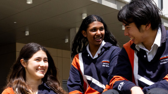 Chatswood High School HSC students Mika Naidoo, Lara Carbonell and Alexander Lum.