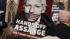 Julian Assange’s supporters outside court.