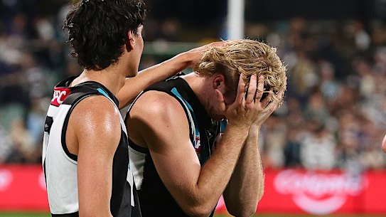 Jason Horne-Francis had 18 disposals on a miserable night for Port Adelaide.