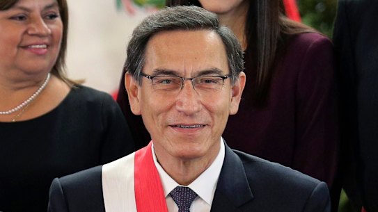 Peruvian President Martin Vizcarra smiles after the swearing-in ceremony in 2019. 