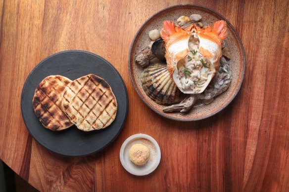 Spanner crab and charred flatbread.