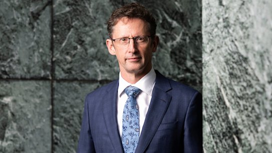 Portrait of Assistant Treasurer Minister for Financial Services Stephen Jones at Parliament House in Canberra on Friday 3 June 2022.