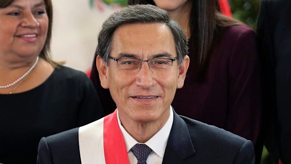 Peruvian President Martin Vizcarra smiles after the swearing-in ceremony in 2019. 
