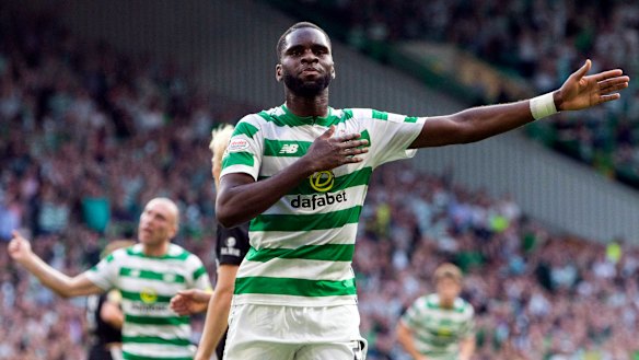Easy win: Celtic's Odsonne Edouard celebrates scoring his side's first goal.