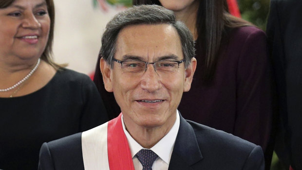 Peruvian President Martin Vizcarra smiles after the swearing-in ceremony in 2019. 