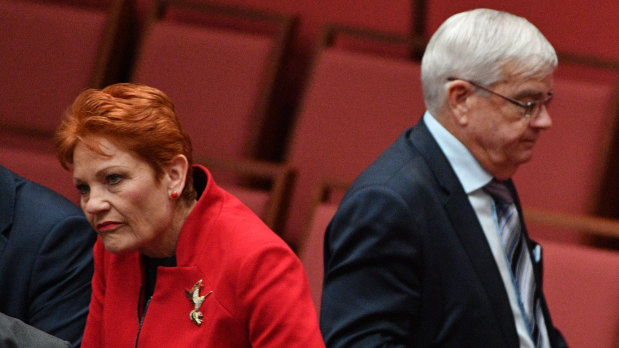 One Nation leader Senator Pauline Hanson and former One Nation Senator Brian Burston. 
