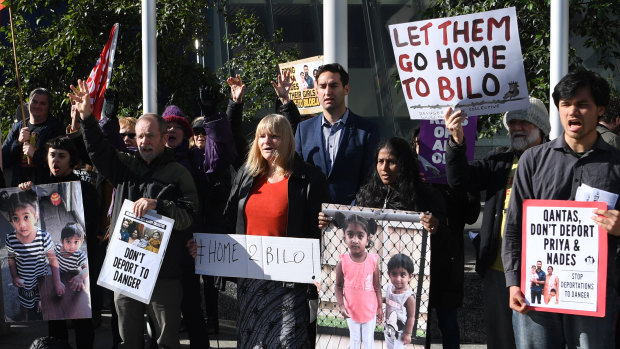 Supporters of a Tamil family facing deportation gather outside the Federal Court in Melbourne on Friday, September 6.