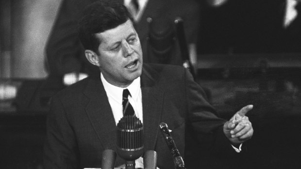 US president John F. Kennedy speaks in 1961, urging congressional approval of additional funds to bolster the space, programs: "I believe this nation should commit itself to achieving the goal, before the decade is out, of landing a man on the moon and returning him safely to Earth." 