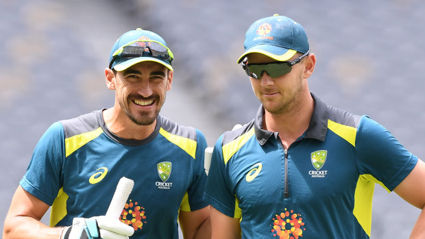 Once automatic selections, Mitchell Starc (left) and Josh Hazlewood are now trying to break into a winning team.