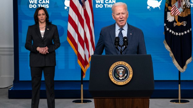 US President Joe Biden, pictured with Vice-President Kamala Harris, has released details of his plan to share 25 million COVID-19 vaccine doses with the world. 