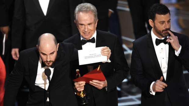 Warren Beatty and the infamous envelope at the Oscars.  