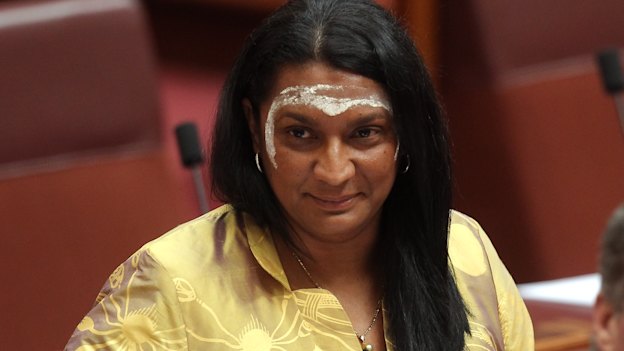 Senator Nova Peris delivers her maiden speech in the Senate at Parliament House in 2013.