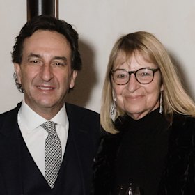 Stan and Judy Sarris at a social event in 2019.