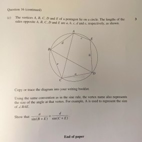 The final problem - question 16, part C - in this year's Extension 2 maths exam.