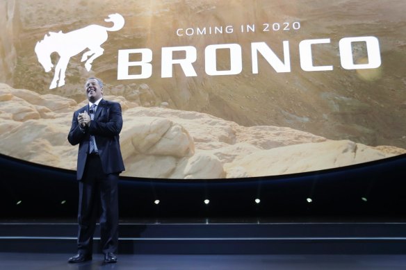 Ford Executive Vice President and President of the Americas for Ford Motor Company, Joe Hinrichs announces plans for a 2020 Bronco at the North American International Auto show in Detroit four years ago. 