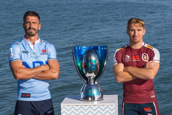 Waratahs skipper Jake Gordon and Reds captain Tate McDermott - the right rugby