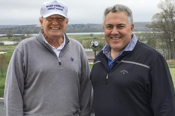 Joe Hockey with former president Donald Trump at the Trump National golf club in Virginia, USA, in 2018.
