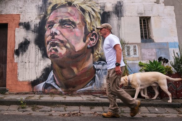 The Shane Warne mural on Dalgety Lane in St Kilda.
