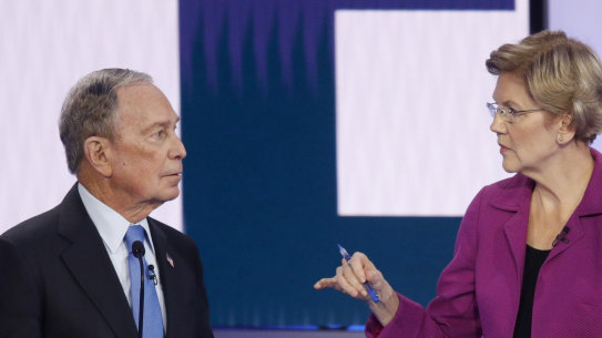 Democratic presidential candidates, former New York City Mayor Mike Bloomberg, left, and Senator Elizabeth Warren clashed in the latest debate.