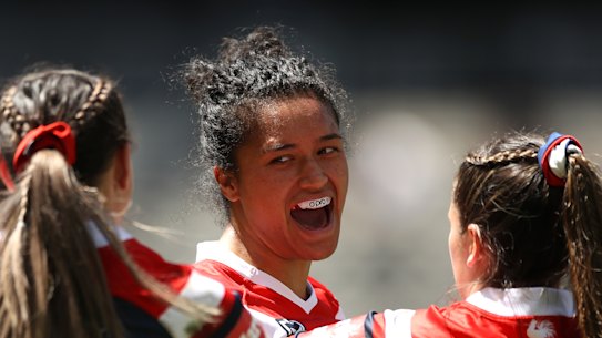 Zahara Temara celebrates a try.