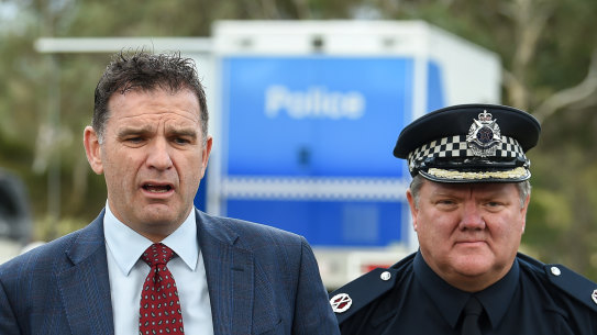 Homicide detective Andrew Stamper and Assistant Comissioner Luke Cornelius appeal for information from the public after a woman's body was found in Royal Park on Saturday.