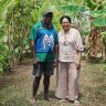 Traditional Owner Uncle Paul Kabai and singer-songwriter Chistine Anu on Saibai Island, in the Torres Strait.