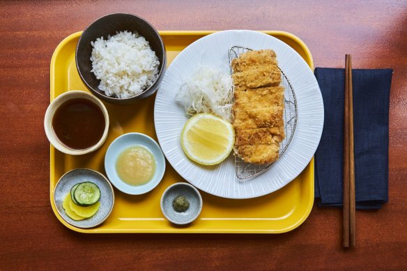 Tonkatsu rice set at Moon Mart, a new cafe-grocer in West Melbourne modelled on convenience stores in Korea and Japan. 
