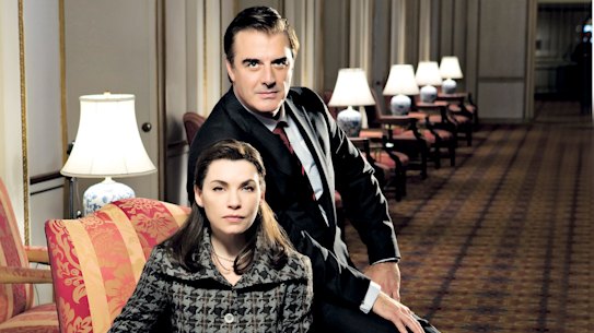 The Good Fight begins with Alicia Florrick (Julianna Margulies) standing by her man, a disgraced state attorney played by Chris Noth.