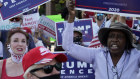 Trump supporters rally against a law signed  by Nevada Governor Steve Sisolak to mail ballots to all of the state's active voters ahead of the November election.