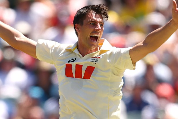 ADELAIDE, AUSTRALIA - DECEMBER 18: Pat Cummins of Australia celebrates the wicket of Zak Crawley of England for 9 runs during day two of the Third Test Match in the 2025-26 Ashes Series between Australia and England at Adelaide Oval on December 18, 2025 in Adelaide, Australia. (Photo by Robert Cianflone/Getty Images)