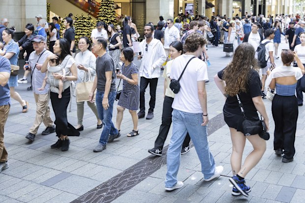 Shoppers at Pitt Street Mall in Sydneys