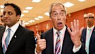 Nigel Farage celebrates after his Reform Party wins a byelection in the UK. 