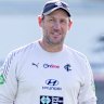 The Blues’ interim coach Josh Fraser (left) will coach his first game this weekend.