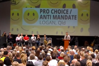 Christian conservative writer, commentator and organiser Dave Pellowe hosting a town hall-style meeting of the Pro Choice/Anti Mandate Logan group this week.