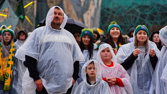 Jade Orders was among the Matildas fans who braved the rain in Melbourne to watch the match at Federation Square.