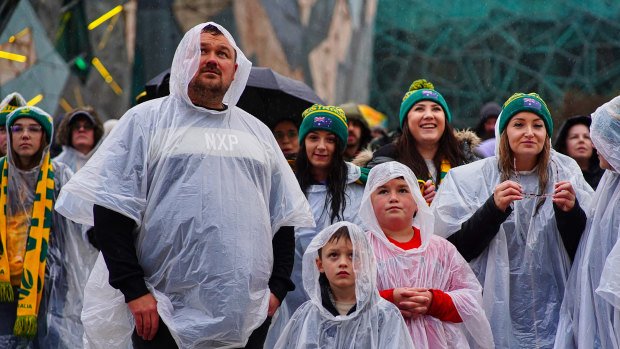 Jade Orders was among the Matildas fans who braved the rain in Melbourne to watch the match at Federation Square.